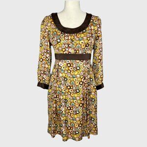 Vtg Diane von Furstenberg Womens Steffi Silk Dress Brown Yellow Geometric size 6